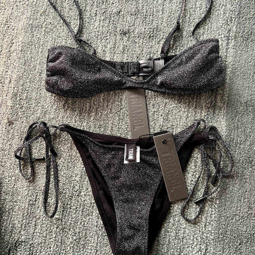 New 2024 Black Sparkle Bathing Suit - Top and Bottom both size XS.